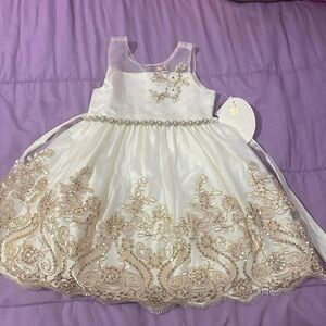 3T Beige with gold toddler dress